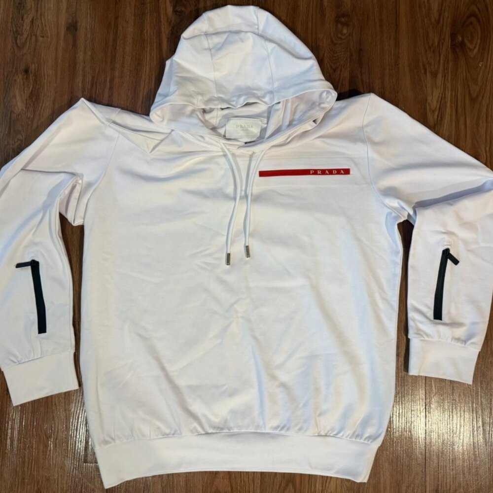 Prada Technical Jersey Sweatshirt Recycled Hoodie White Size XXL Rare!